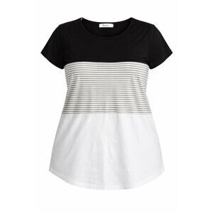 YunJey Color Block Top XL Black Gray White Stripe Short Sleeve Casual Tee